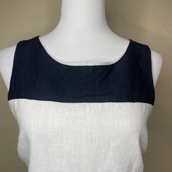 SMEG Collection Linen Colorblock Sleeveless Sheath Dress Black White Tan 14/16 - Picture 2 of 10